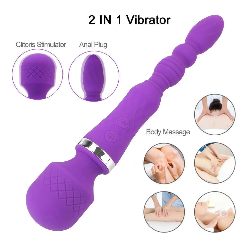 Massageartikel Zauberstab 2-in-1 Analdildo Frauen-Masturbator Lesben 10 Modi Vibrator Erotische Maschine Sexy Spielzeug für Frauen Erwachsenenprodukte