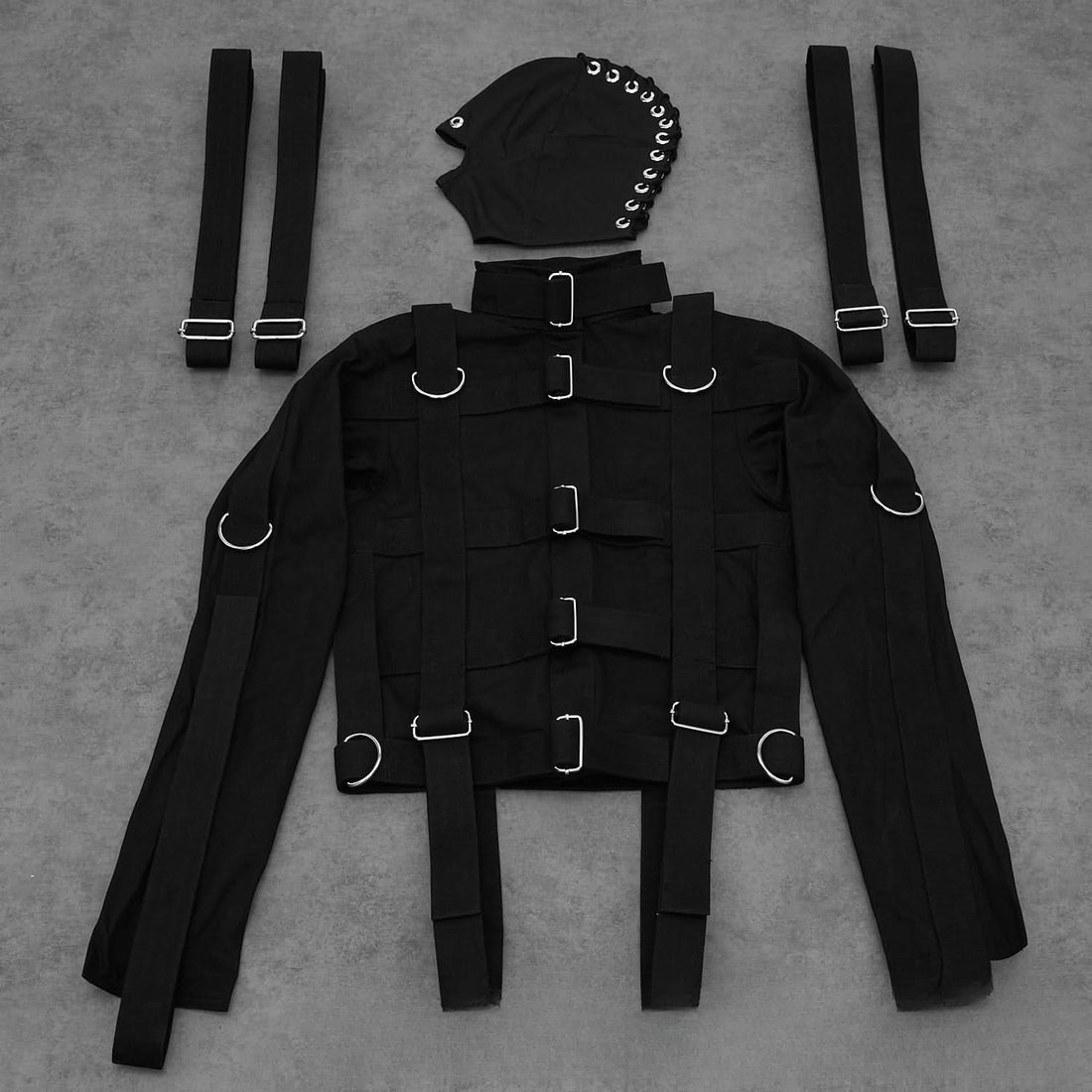Schwarzes Zwangsjacken-Bondage-Set